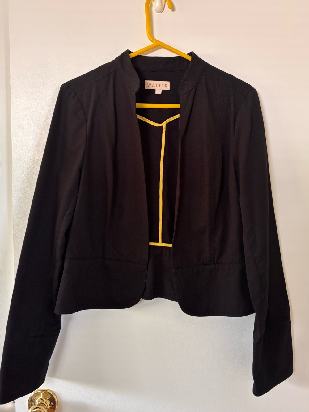 Walter Black Open-Front Women's Blazer with Yellow Trim